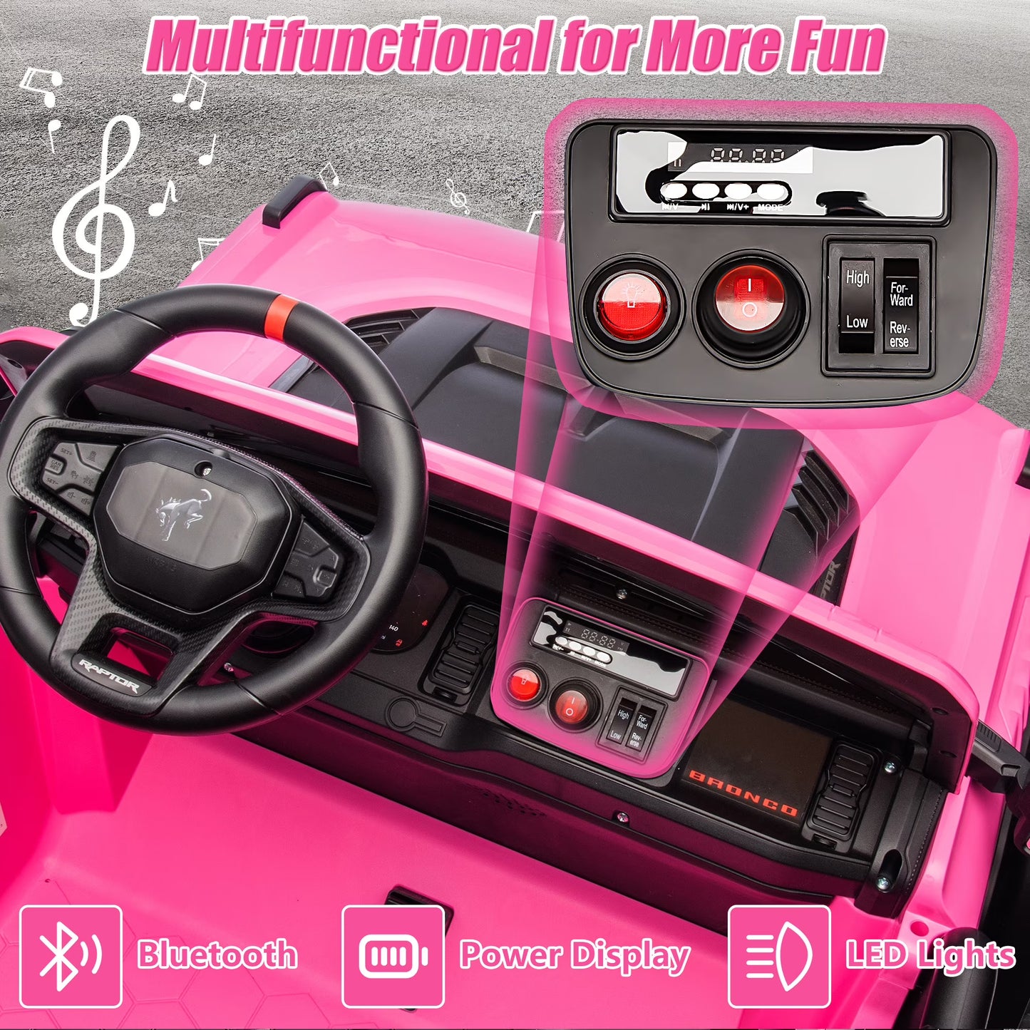 Conchico 24V 2 Seater Licensed Ford Bronco Powered Ride-On Cars with Remote, Electric Cars Riding Toys for Boys Girls 3-8