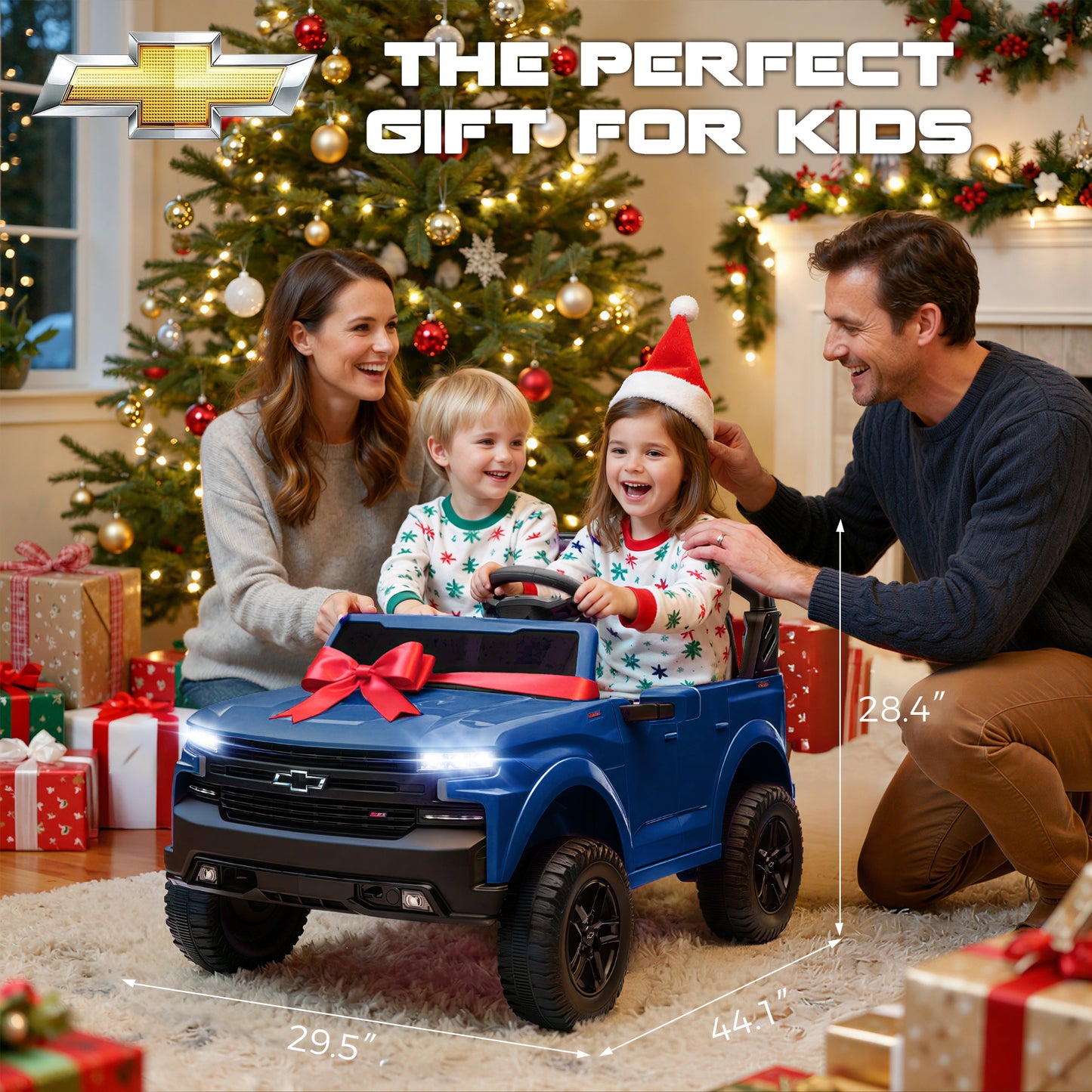Conchico 24V Ride on Cars 2 Seater, Licensed Chevrolet Silverado Powered Ride on Truck Toys with Remote Control, 4 Wheels Suspension, Electric Car for Kids with Music for Girls Boys 3-8