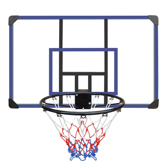 Wall-Mounted Basketball Hoop, Folding Basketball Hoop with Shatterproof Backboard, 45 x 29 Inches, Durable Basketball Hoop with All-Weather Mesh for Indoor Outdoor Use, Black+Blue