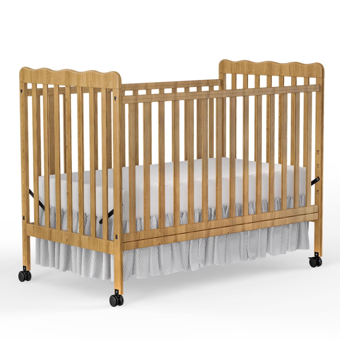 Baby Convertible Crib 3 In 1, Converts from Baby Crib to Toddler Bed, New Zealand Pinewood Baby Bed with Locking Wheels and Teething Rail, Crib with 4 Height Adjustment and Non Toxic Finish, Black