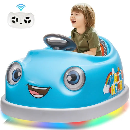 Conchico 12V Powered Ride on Car, 3 IN 1 Kids Toddler Electric Bumper Car/ Rocking Horse / Push Car with Remote Control, Colorful Lighting, Detachable Dining Tray, Blue