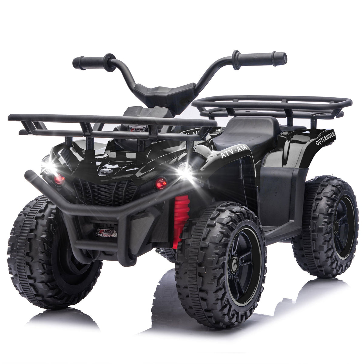Conchico 24V Ride on ATV cars, 4 Wheeler Ride on Toys with Front and Rear Storage Racks, Electric Ride on Vehicles for Kids Aged 3-5, LED Lights, Power Display, Crash Bars, Bluetooth, MP3, Blue