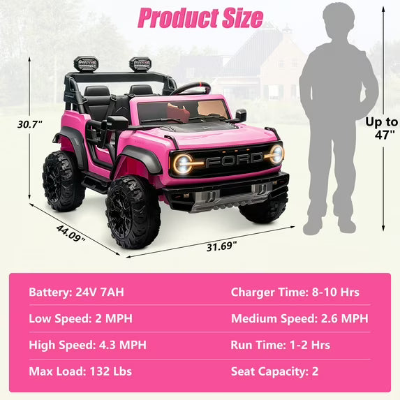 Conchico 24V 2 Seater Licensed Ford Bronco Powered Ride-On Cars with Remote, Electric Cars Riding Toys for Boys Girls 3-8