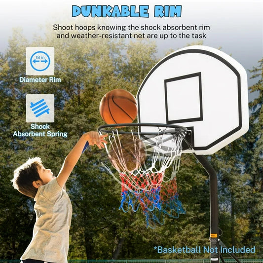 Conchico Poolside Basketball Hoop with Wheels, Portable Kids 3FT-4FT Height-Adjustable Basketball System with 2 Wheels, Nylon Net, Adjusts from 70.5in to 82.3in