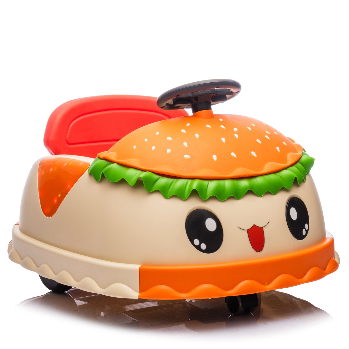 Conchico 12V Ride on Bumper Cars for Kids with Remote Control, Hamburger Design Ride on Toys with 360° Rotation, Anti-Rollover, Bluetooth, Yellow
