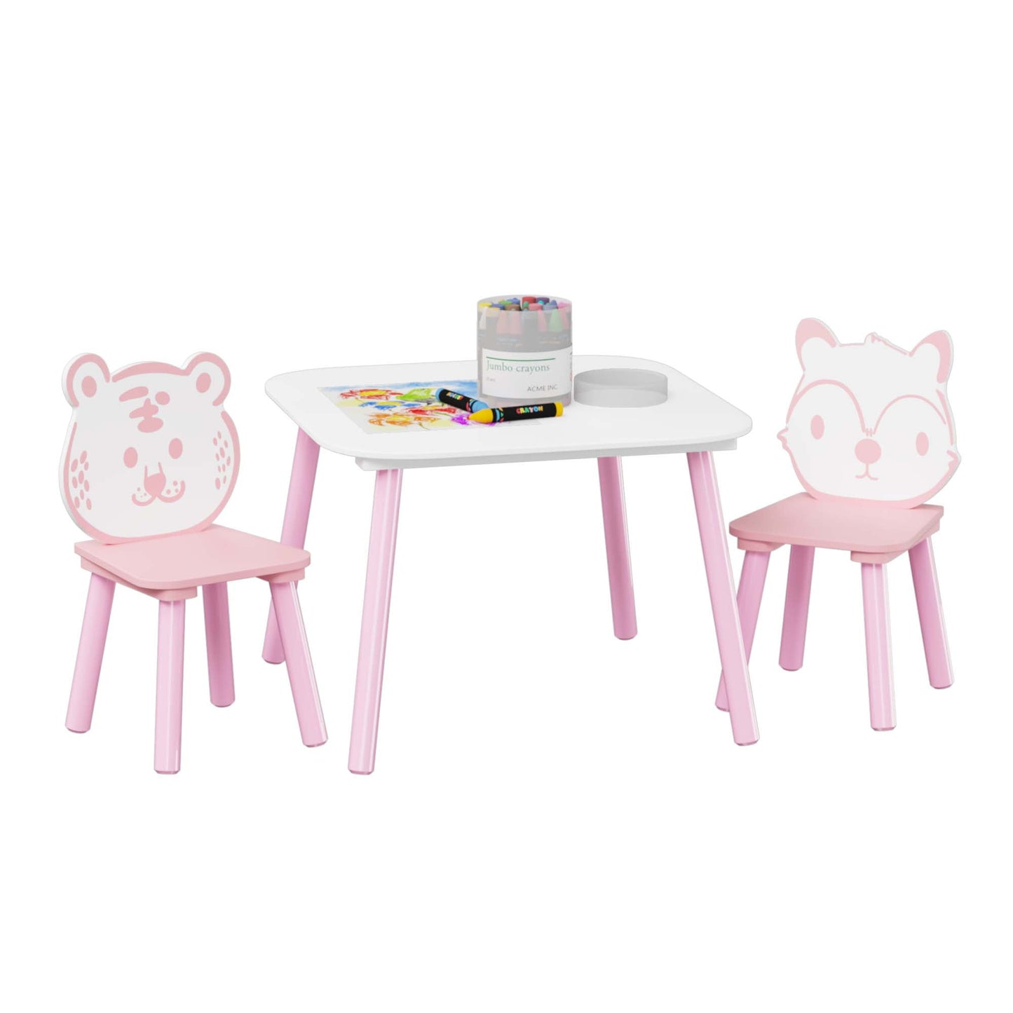 iRerts Kids Table and Chair Set, Rabbit Themed Kids Wooden Table and 2 Chairs Set, Kids Activity Play Table Set for 3-6 Year Old, Toddler Table and Chair Set for Reading, Drawing, Jigsaw Puzzles