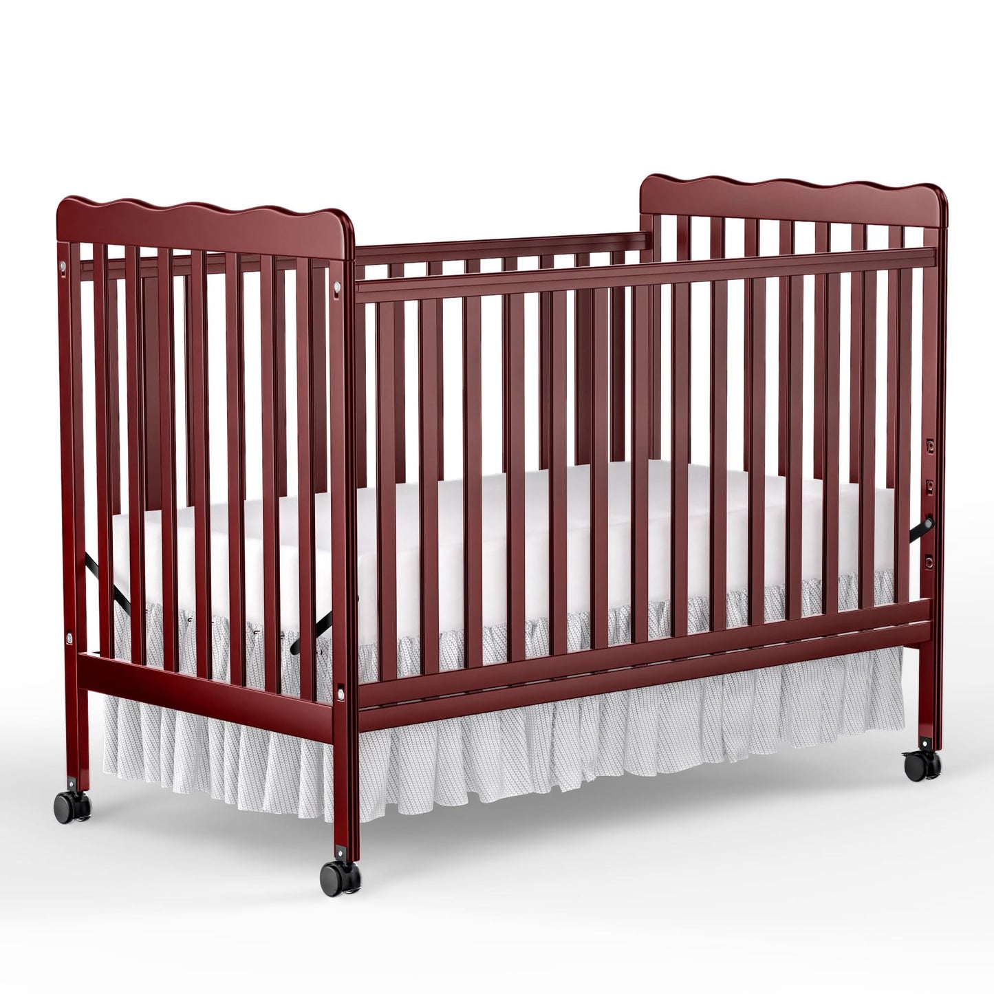 Baby Convertible Crib 3 In 1, Converts from Baby Crib to Toddler Bed, New Zealand Pinewood Baby Bed with Locking Wheels and Teething Rail, Crib with 4 Height Adjustment and Non Toxic Finish, Black