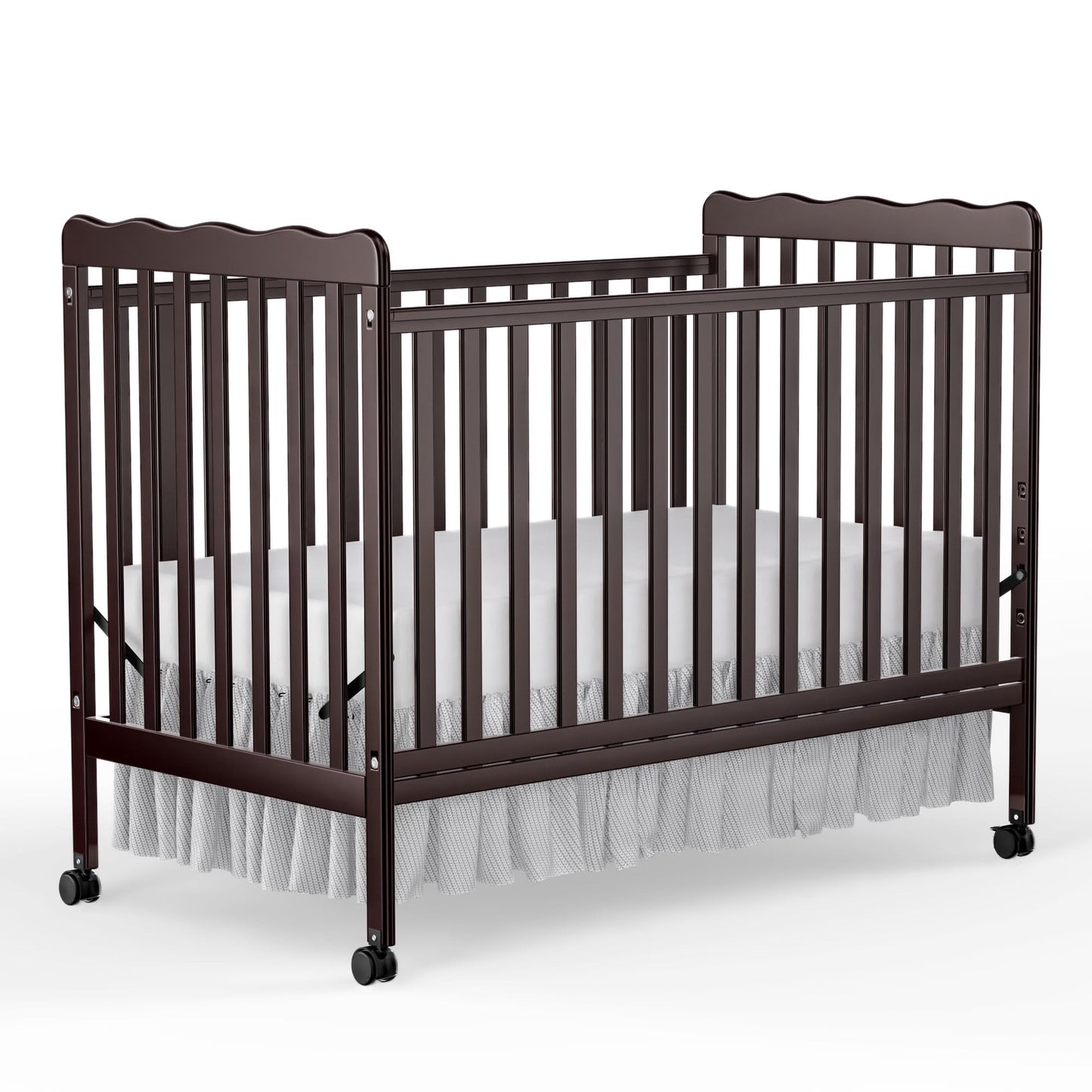 Baby Convertible Crib 3 In 1, Converts from Baby Crib to Toddler Bed, New Zealand Pinewood Baby Bed with Locking Wheels and Teething Rail, Crib with 4 Height Adjustment and Non Toxic Finish, Black